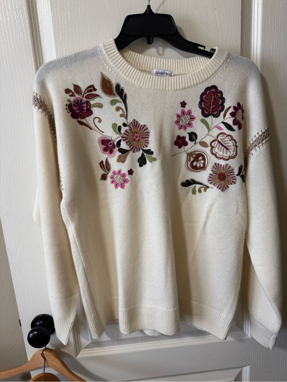 NWT Johnny Was Whipstitch Floral Embroidered Crewneck Sweater XL